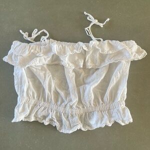 white cotton cropped lace top with ruffles